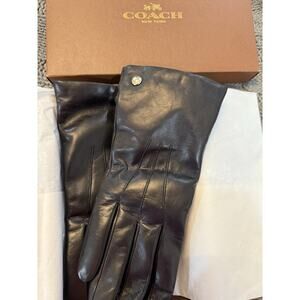 Coach Women's Black Leather Gloves Size 7, New With Tags And Box